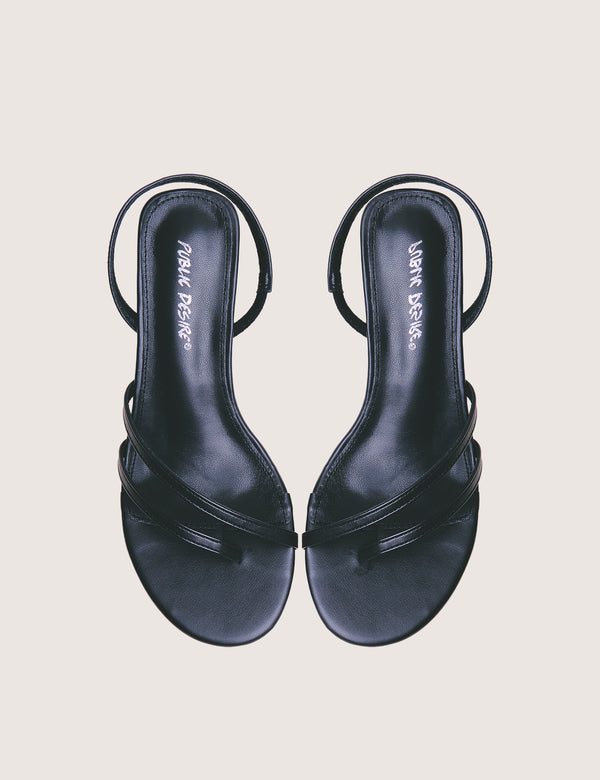 Public Desire Helios Black Pu Asymmetric Toe Strap Sling Back Mid Heels