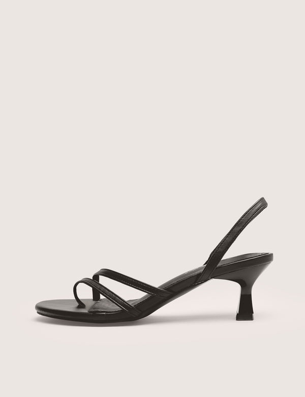public desire Helios Black Pu Asymmetric Toe Strap Sling Back Mid Heels