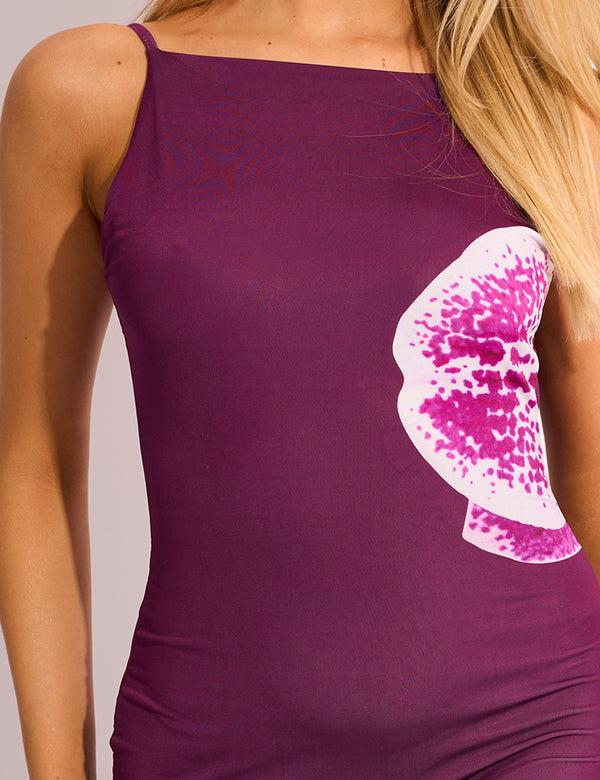 Public Desire High Neck Cowl Back Mini Dress Floral Burgundy