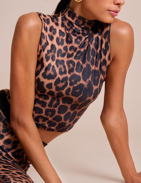 Public Desire High Neck Luxe Slinky Crop Top Leopard