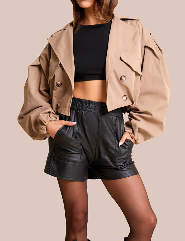Public Desire High Waist Faux Leather Mini Shorts Black