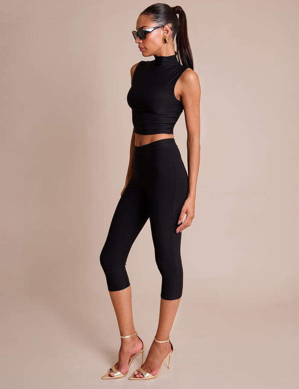 Public Desire High Waist Luxe Slinky Capri Pants Black