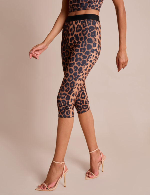 Public Desire High Waist Luxe Slinky Capri Pants Leopard