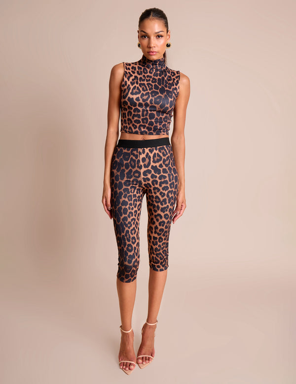 public desire High Waist Luxe Slinky Capri Pants Leopard