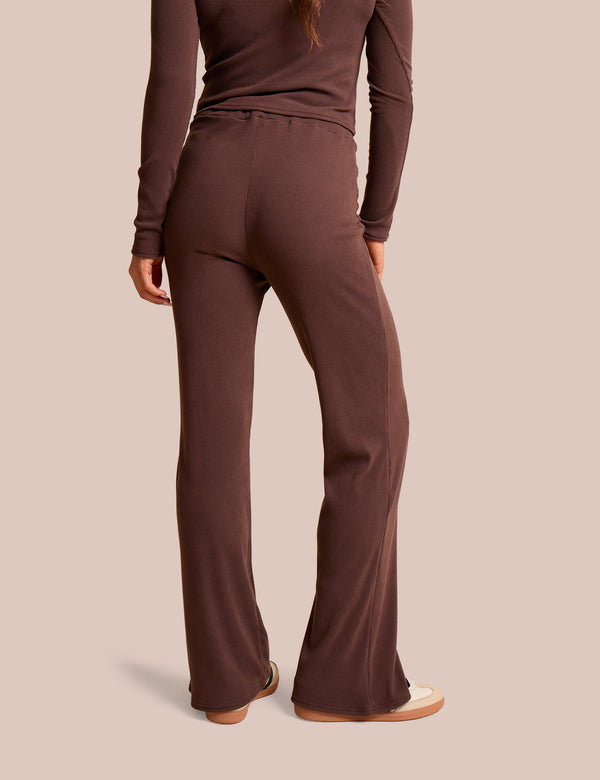 Public Desire High Waist Rib Wide Leg Trouser Chocolate