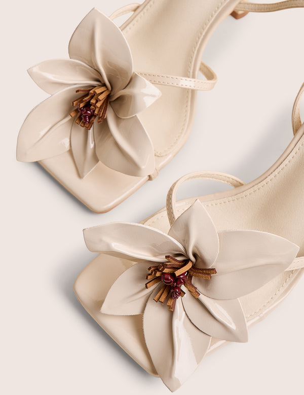 Public Desire Hydrangea Wide Fit Stone Patent Flower Barely There Square Toe Mid Heels