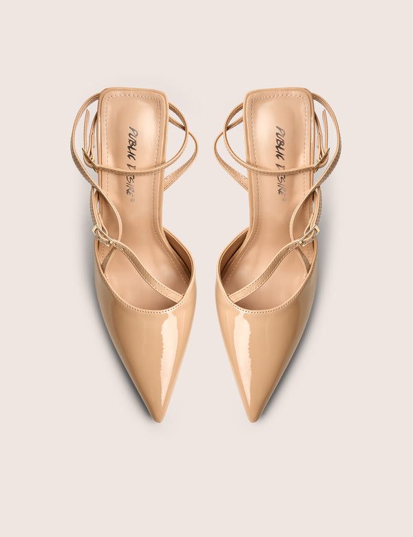 Public Desire Idol Nude Patent Buckle Strappy Detail Stiletto Court High Heels
