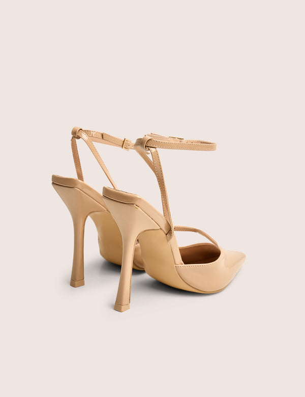 Public Desire Idol Nude Patent Buckle Strappy Detail Stiletto Court High Heels