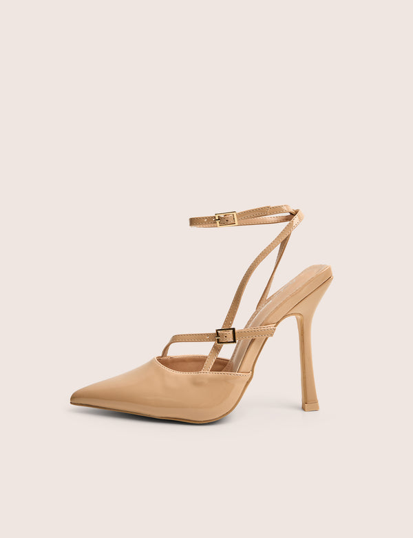 public desire Idol Nude Patent Buckle Strappy Detail Stiletto Court High Heels