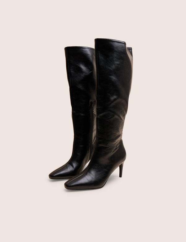 Public Desire Jenny Black Curved Heel Knee High Boots