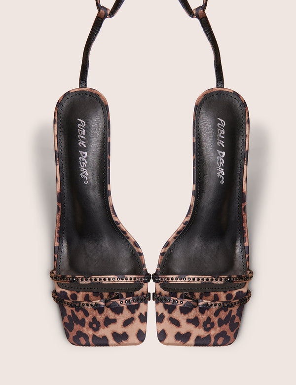 Public Desire Jericho Leopard Toe Post Embellished Mid Heels