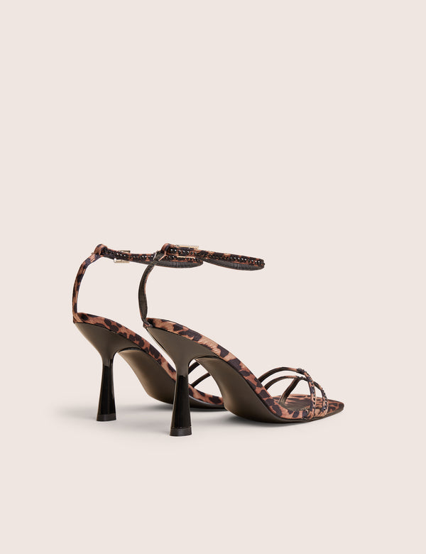 Public Desire Jericho Leopard Toe Post Embellished Mid Heels