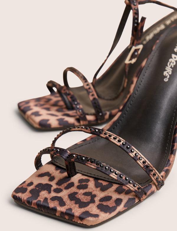 Public Desire Jericho Leopard Toe Post Embellished Mid Heels