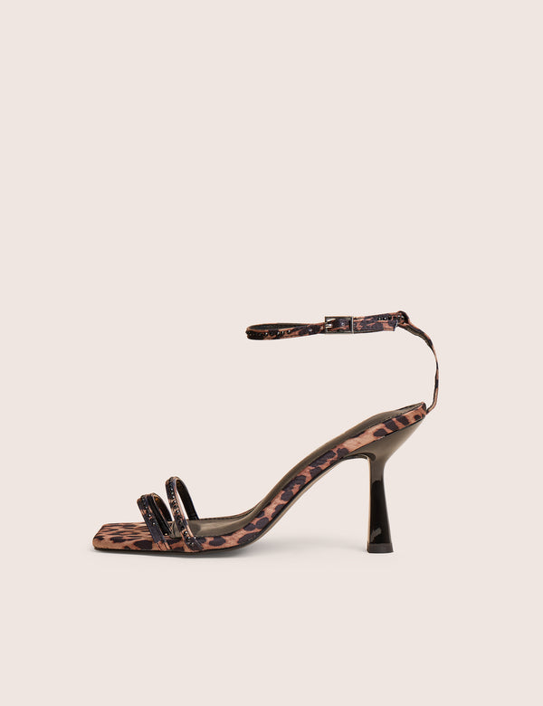 public desire Jericho Leopard Toe Post Embellished Mid Heels