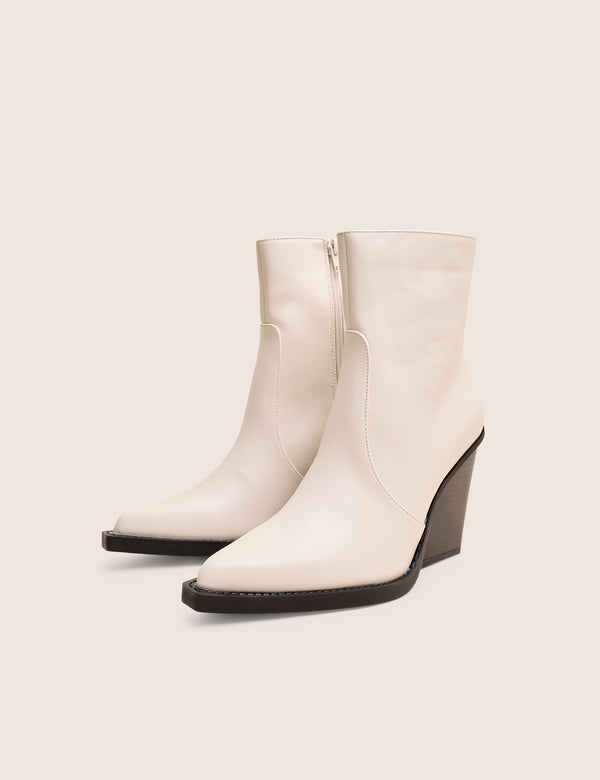 Public Desire Jessie Wide Fit White Pu Western Pointed Toe Block Heeled Ankle Boots