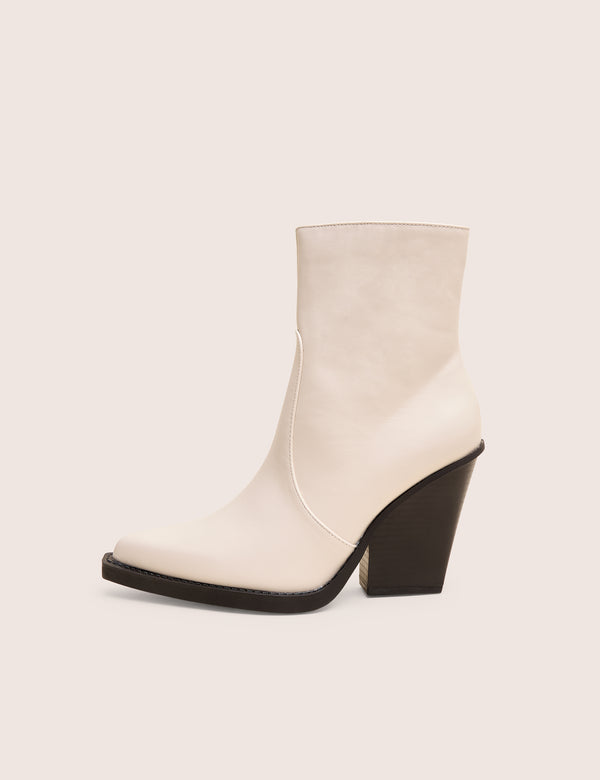 public desire Jessie Wide Fit White Pu Western Pointed Toe Block Heeled Ankle Boots