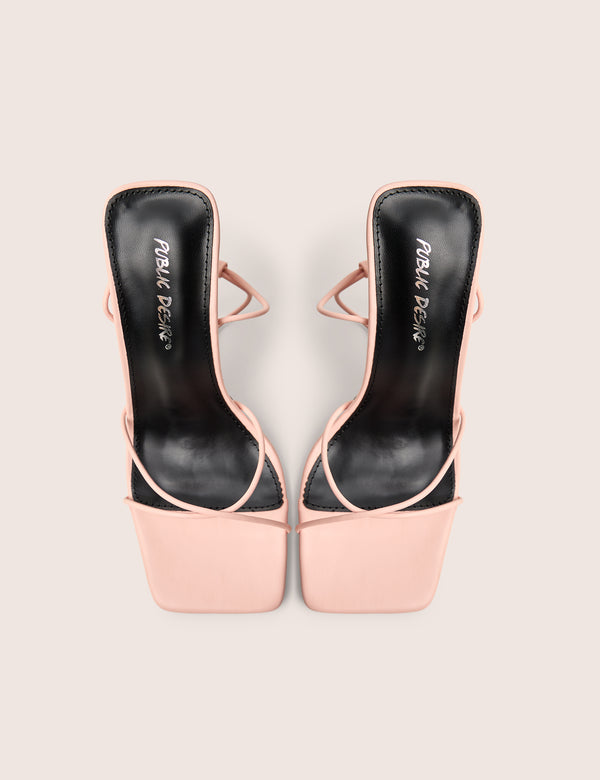 Public Desire Jiggy Light Pink Pu Stiletto Square Toe Barely There Heels