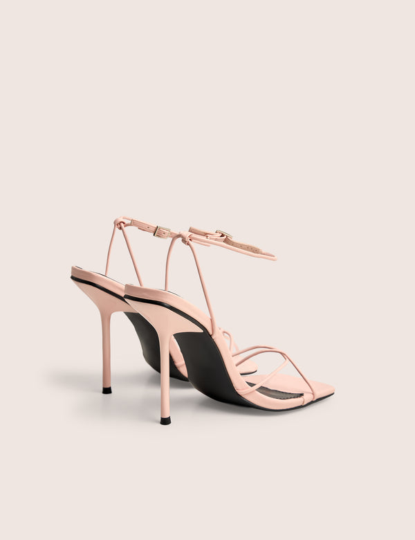 Public Desire Jiggy Light Pink Pu Stiletto Square Toe Barely There Heels