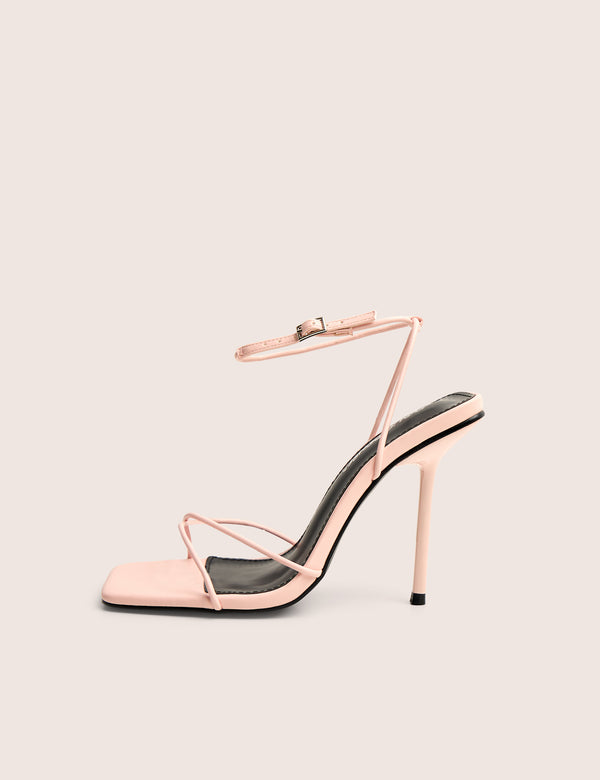 public desire Jiggy Light Pink Pu Stiletto Square Toe Barely There Heels
