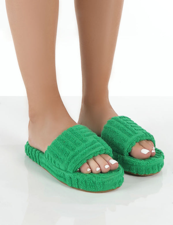 public desire Juicy Green Terry Towelling Slider Slippers