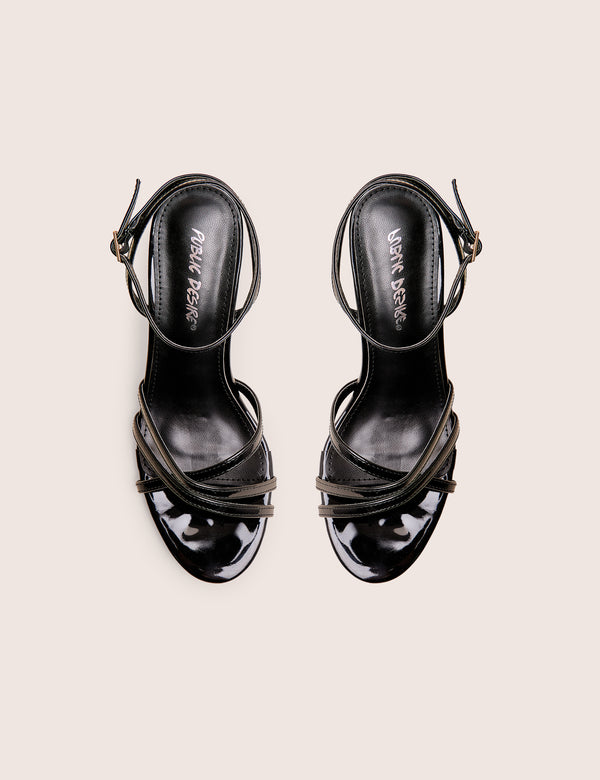 Public Desire Juliette Black Minimal Strap Detail Kitten Heels