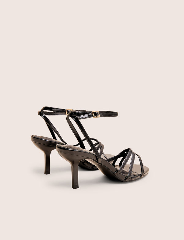 Public Desire Juliette Black Minimal Strap Detail Kitten Heels