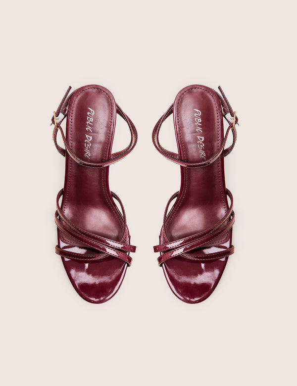Public Desire Juliette Burgundy Minimal Strap Detail Kitten Heels