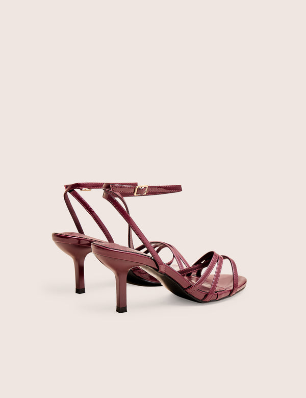 Public Desire Juliette Burgundy Minimal Strap Detail Kitten Heels