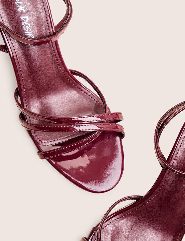 Public Desire Juliette Burgundy Minimal Strap Detail Kitten Heels