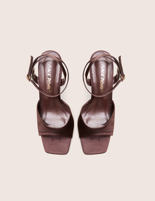 Public Desire June Brown Ankle Strap Peep Toe Heels