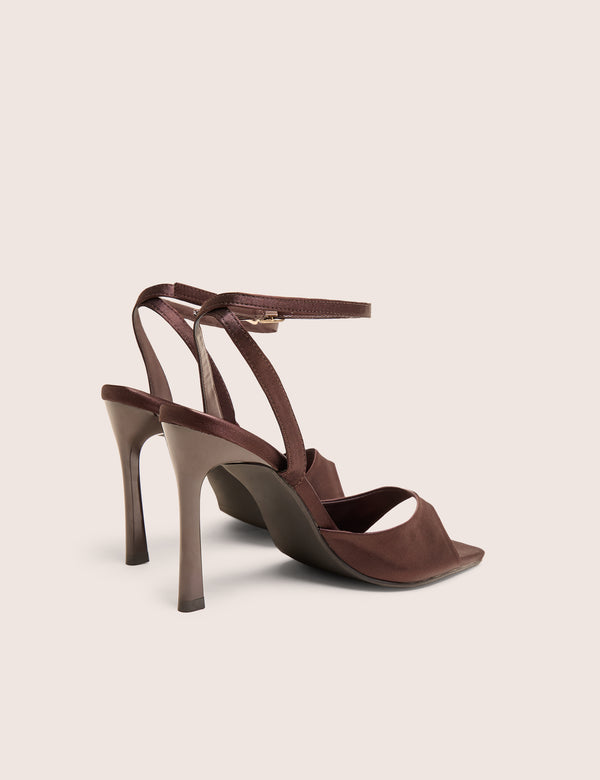 Public Desire June Brown Ankle Strap Peep Toe Heels