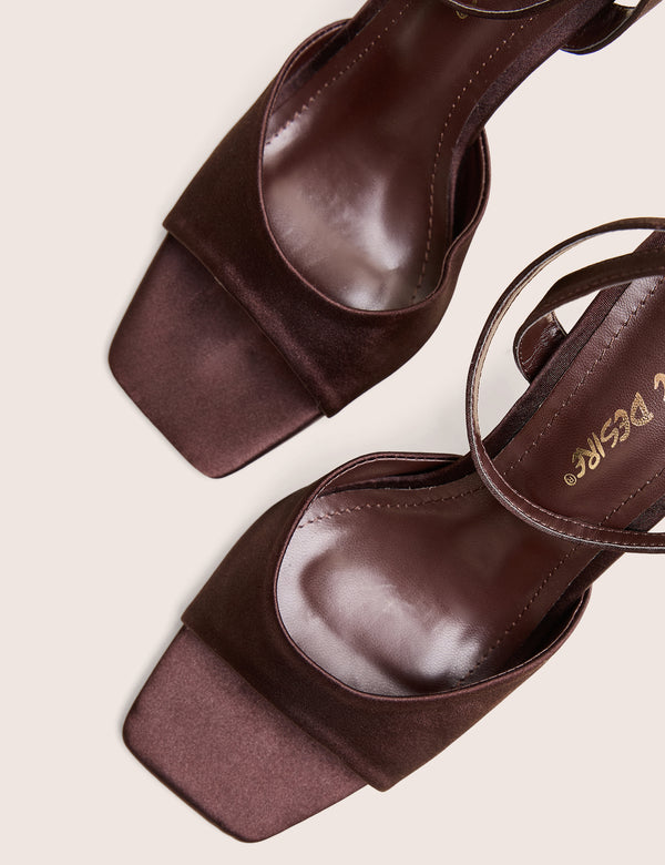 Public Desire June Brown Ankle Strap Peep Toe Heels