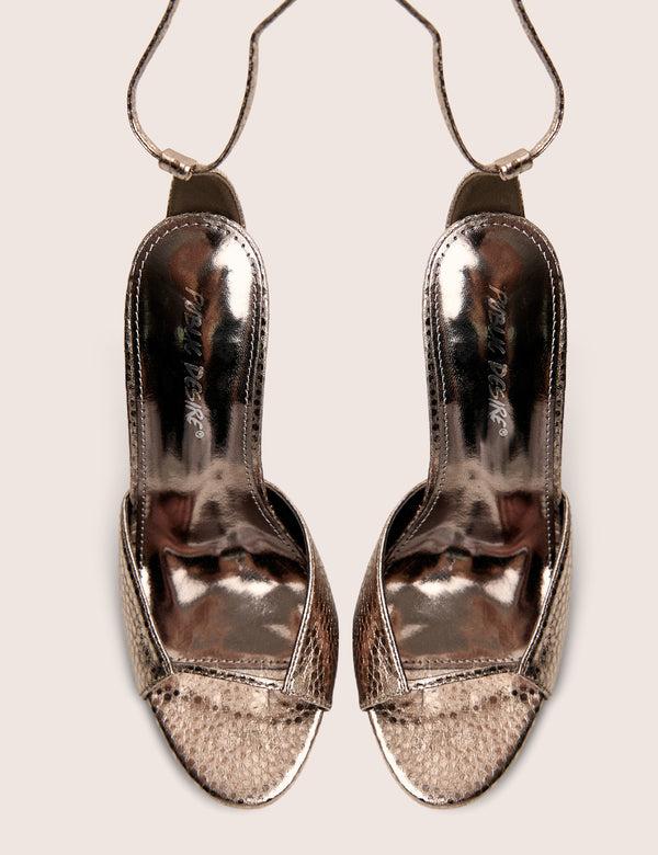 Public Desire Kalisto Pewter Tie Wrap Around Mule Heels