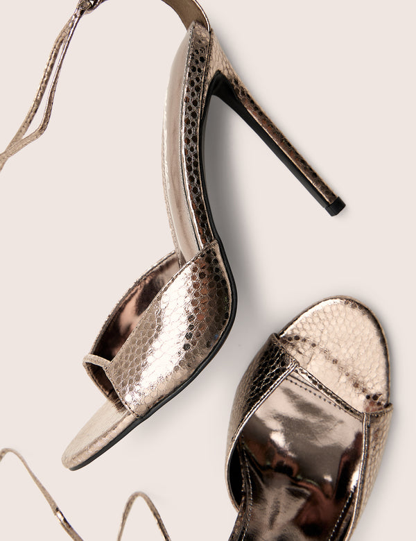 Public Desire Kalisto Pewter Tie Wrap Around Mule Heels