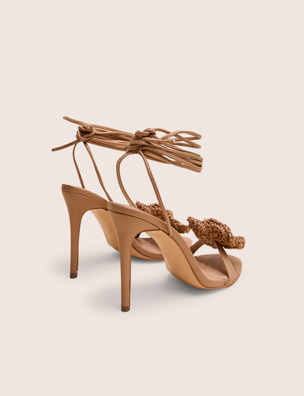 Public Desire Karla Natural Raffia Flower Barely There Lace Up Stiletto Heel
