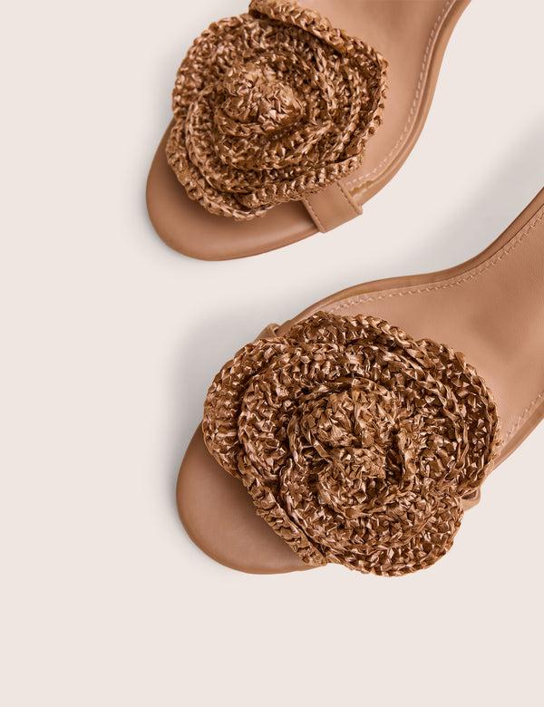 Public Desire Karla Natural Raffia Flower Barely There Lace Up Stiletto Heel