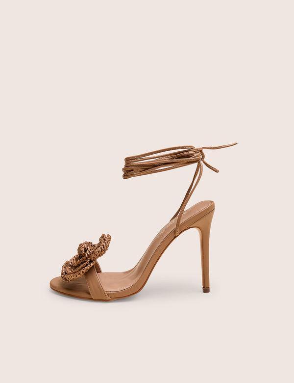 public desire Karla Natural Raffia Flower Barely There Lace Up Stiletto Heel