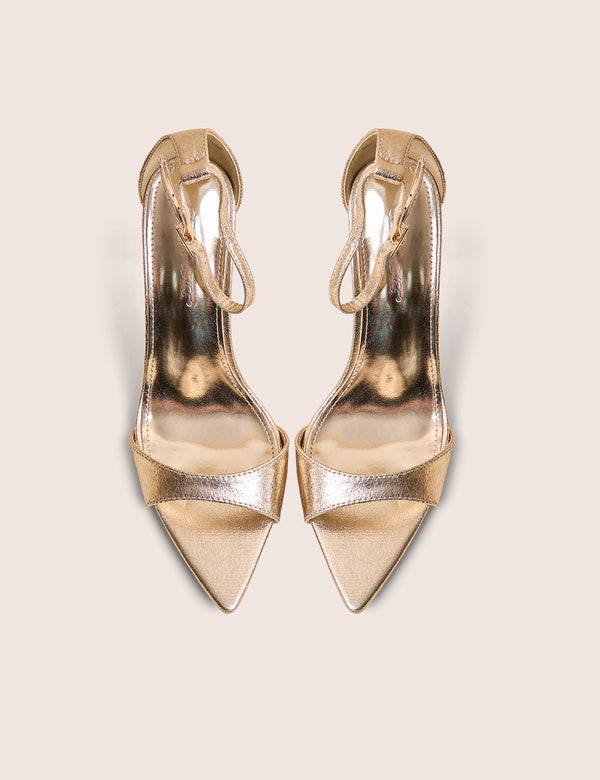 Public Desire Kelisa Gold Cracked Pu Pointed Toe Barely There Stiletto High Heels