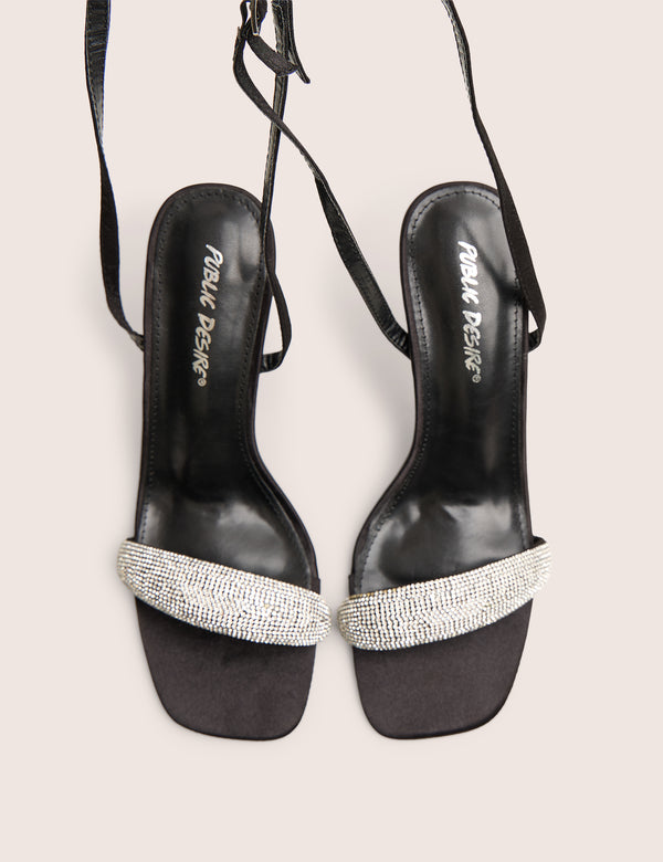 Public Desire Kirsty Black Diamante Toe Detail High Heels