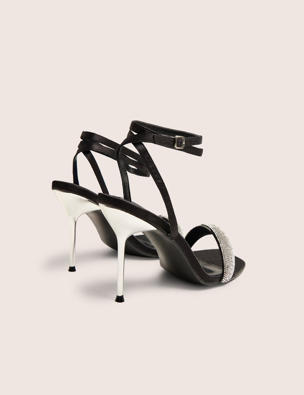 Public Desire Kirsty Black Diamante Toe Detail High Heels