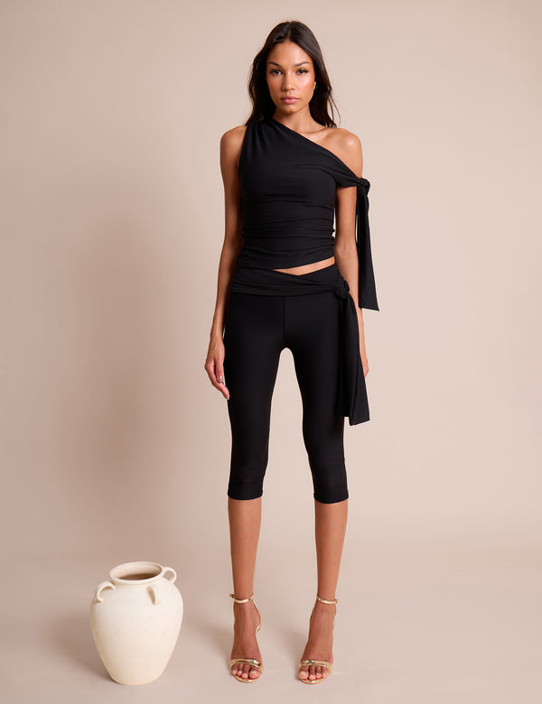 Public Desire Knot Detail Asymmetric One Shoulder Luxe Slinky Top Black