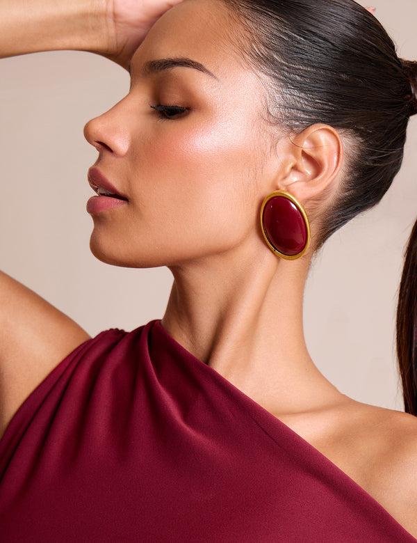 Public Desire Knot Detail Asymmetric One Shoulder Luxe Slinky Top Burgundy
