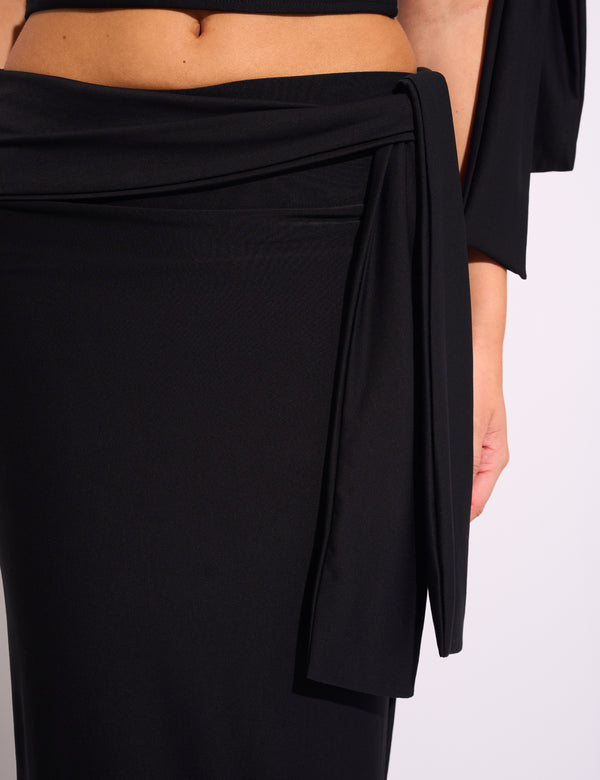 Public Desire Knot Detail Luxe Slinky Maxi Skirt Black