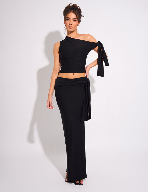 public desire Knot Detail Luxe Slinky Maxi Skirt Black