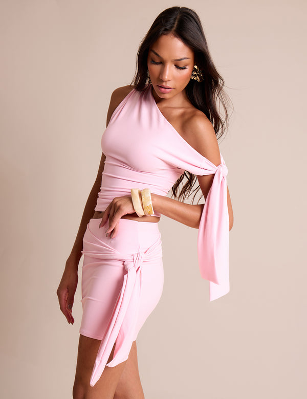 Public Desire Knot Detail Luxe Slinky Mini Skirt Soft Pink