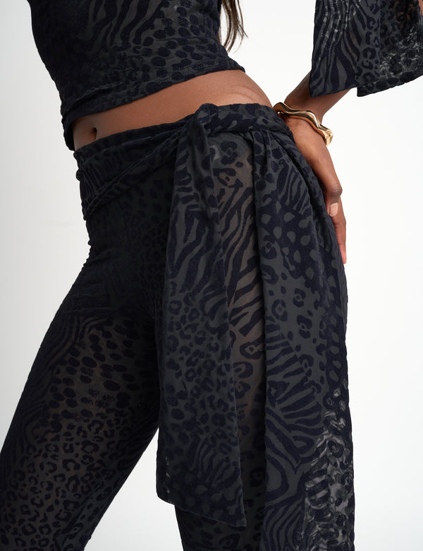 Public Desire Knot Detail Tie Side Leopard Devore Capri Pants Black