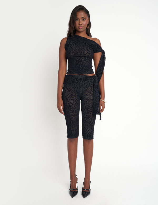 public desire Knot Detail Tie Side Leopard Devore Capri Pants Black