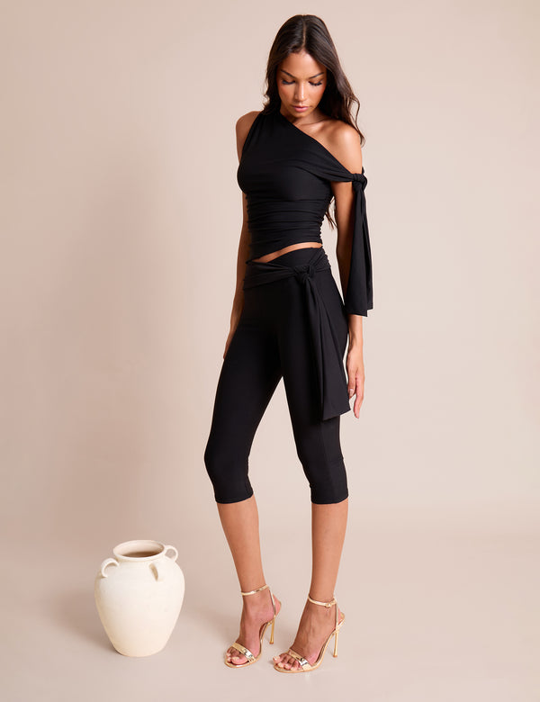 public desire Knot Detail Tie Side Luxe Slinky Capri Pants Black