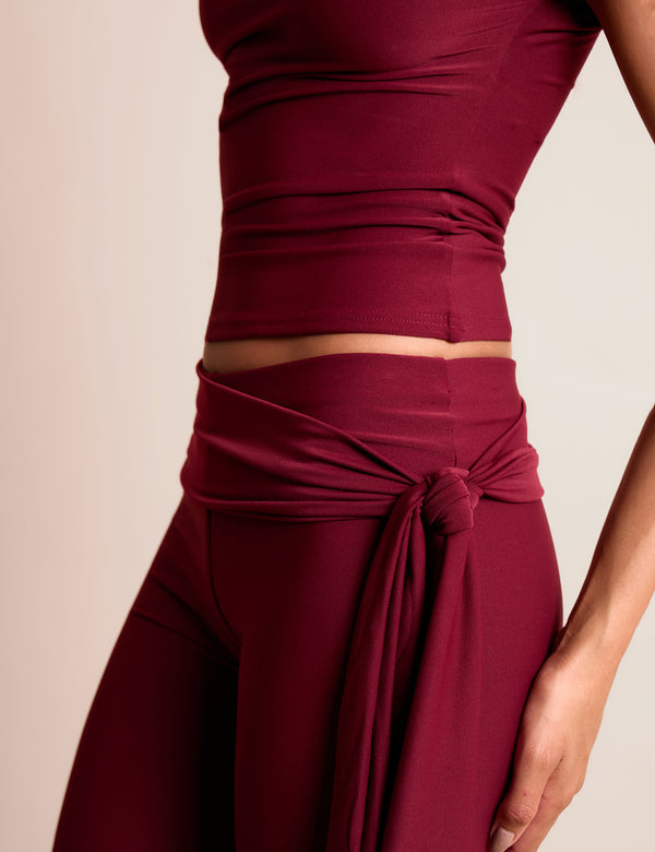 Public Desire Knot Detail Tie Side Luxe Slinky Capri Pants Burgundy