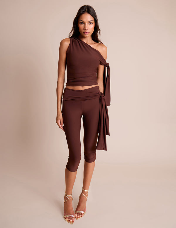 public desire Knot Detail Tie Side Luxe Slinky Capri Pants Chocolate